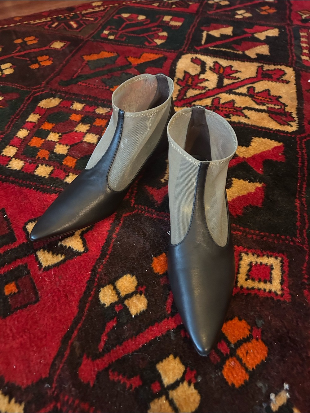 Pointed Toe Two-Tone Ankle Boots in Black and Light Gray